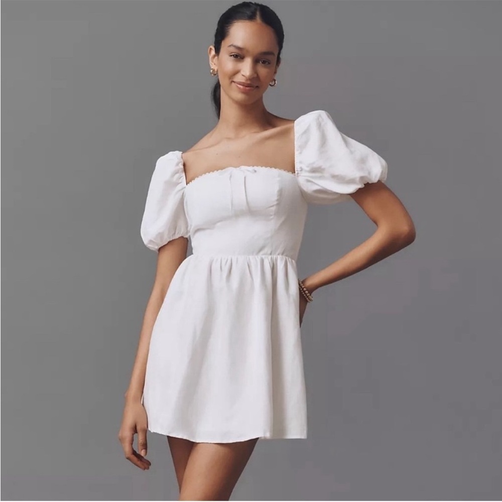 Reformation White Puff Sleeve Mini Dress